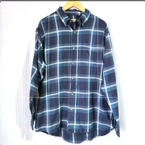 Hobbs Creek Shirt Mens LG Flannel Button Down Long Sleeve 100% Cotton Blue Plaid